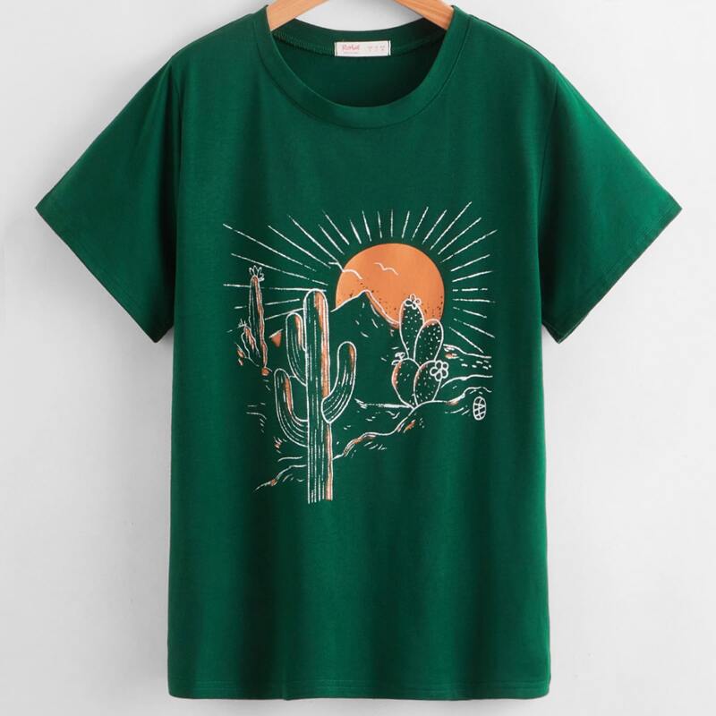 

Cactus Graphic Tee, Dark green