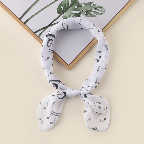 

Musical Note Print Scarf, White