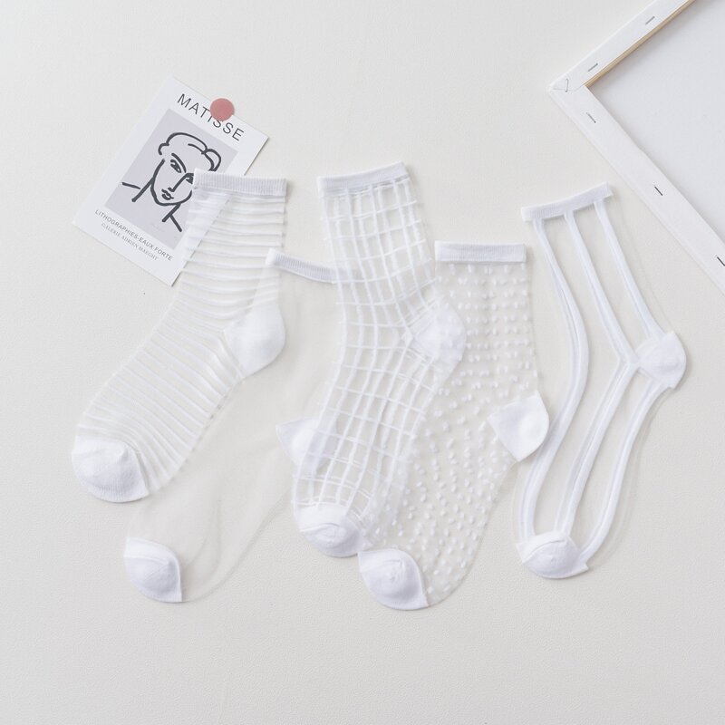 

5pairs Mesh Crew Socks, White