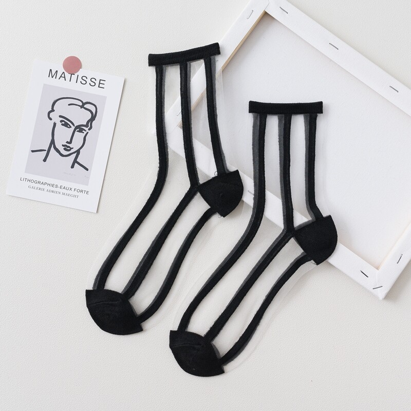 

1pair Mesh Crew Socks, Black