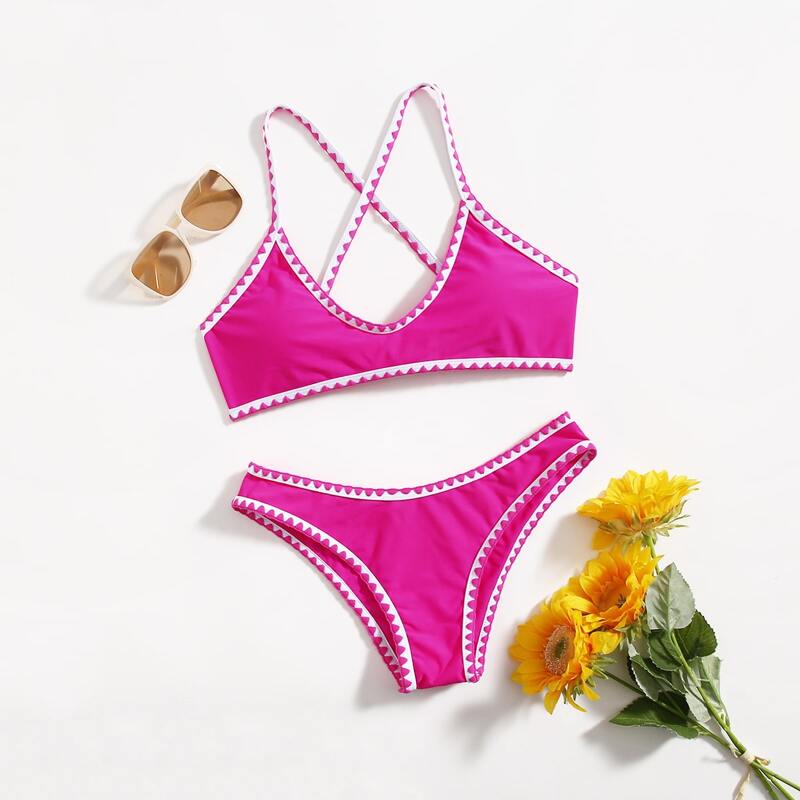 

Contrast Binding Bikini Swimsuit, Hot pink