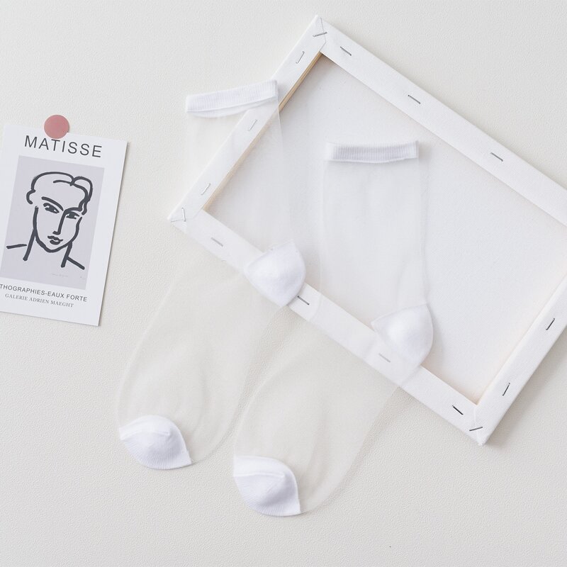 

1pair Striped Mesh Crew Socks, White