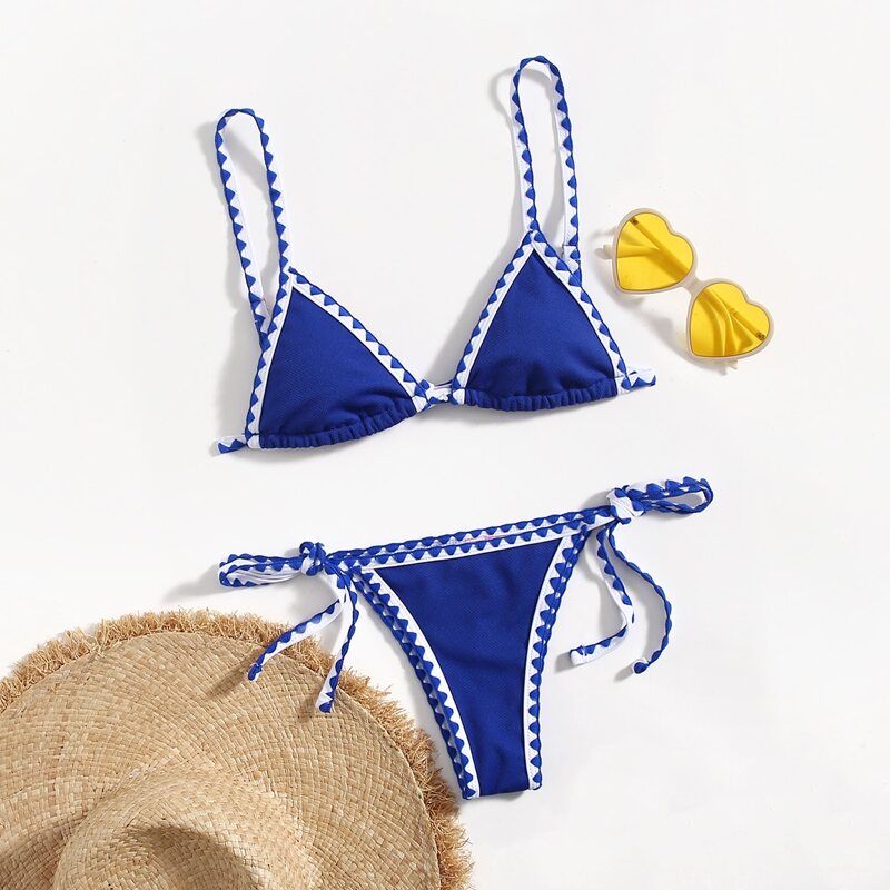 

Contrast Binding Bikini Swimsuit, Royal blue