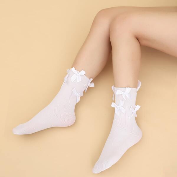 

Bow Decor Crew Socks, White