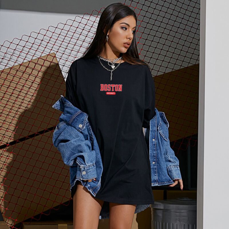 

Letter Graphic Oversized Longline Tee, Black