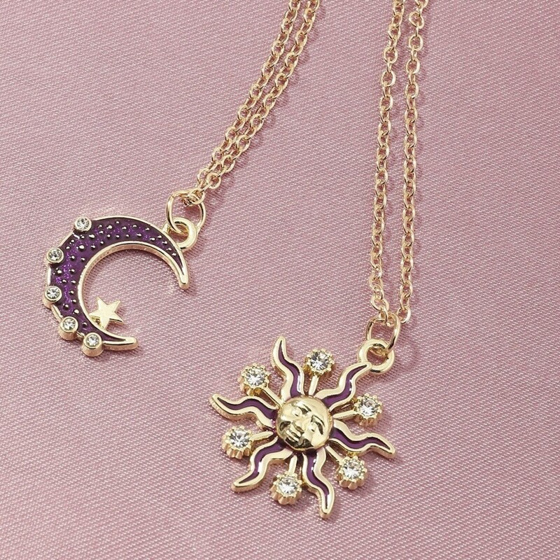 

Sun & Moon Rhinestone Layered Necklace, Gold