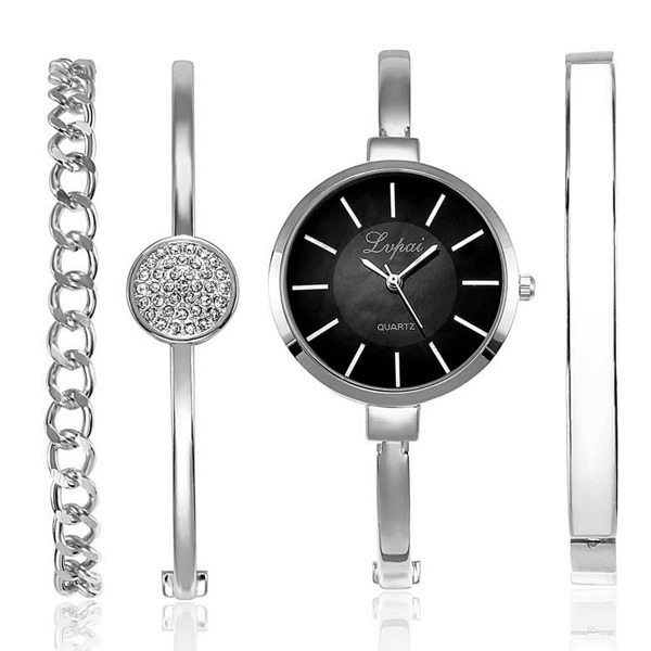 

1pc Round Pointer Quartz Watch & 3pcs Bracelet