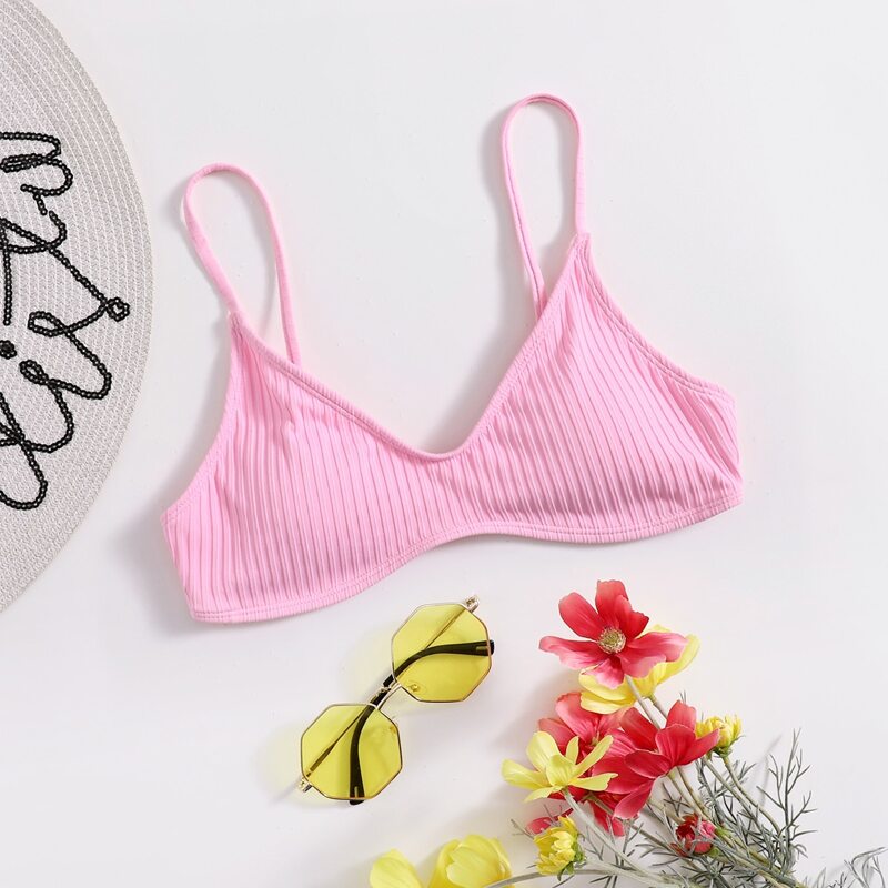 

Solid Rib Bikini Top, Baby pink