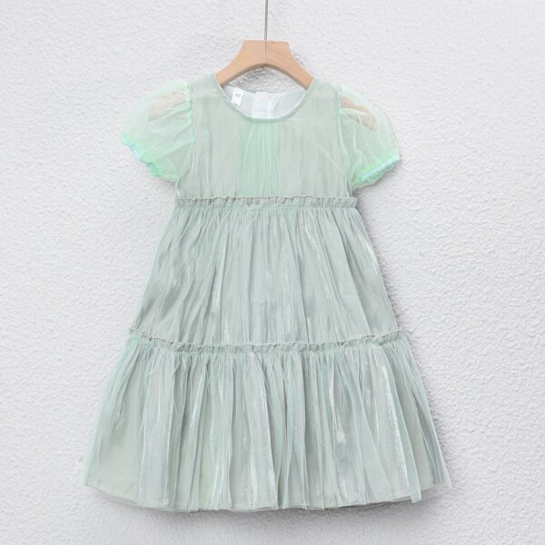 

Girls Frill Trim Ruffle Hem Dress, Cadet blue