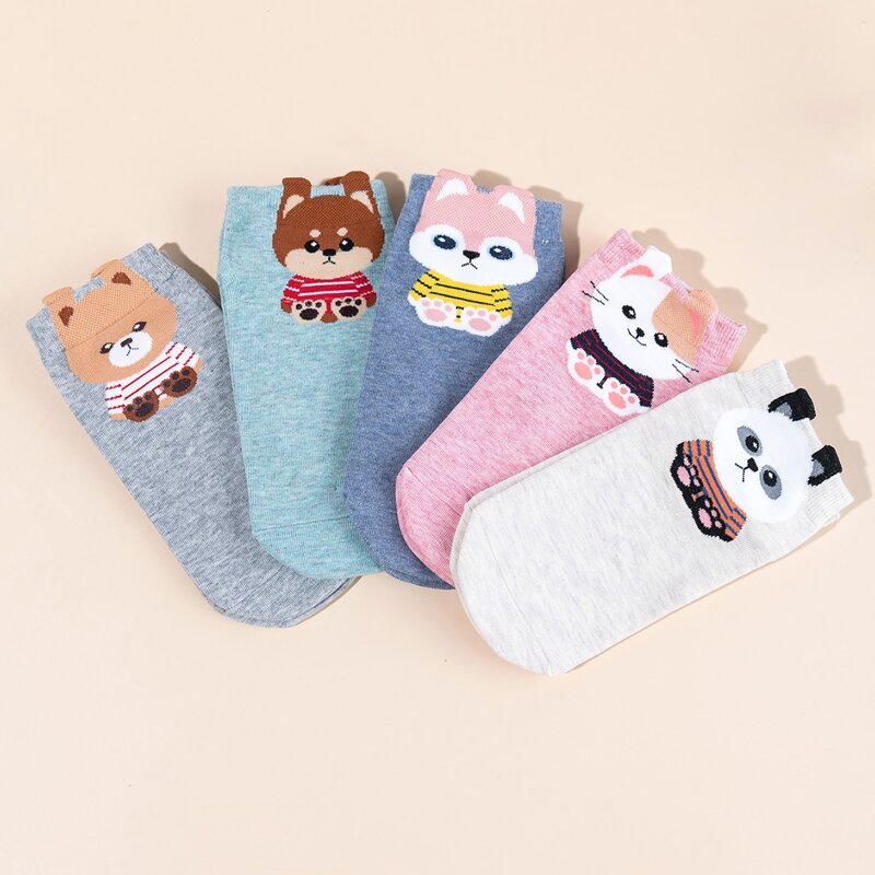 

5pairs Cartoon Ankle Socks, Multicolor