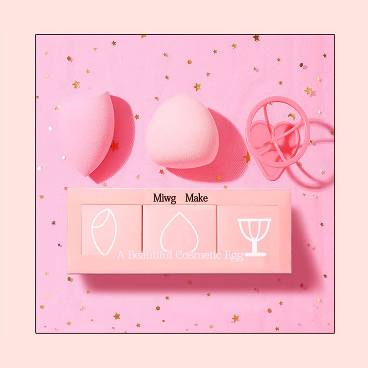 

3pcs Makeup Sponge With Storage Rack, Pink