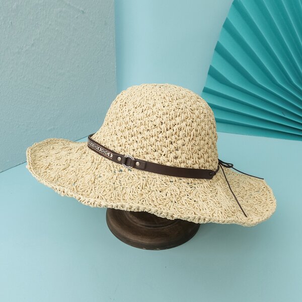 

Hollow Out Straw Hat, Beige