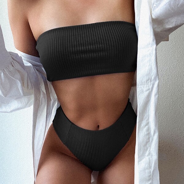 

Bandeau High Waisted Bikini Swimsuit, Black
