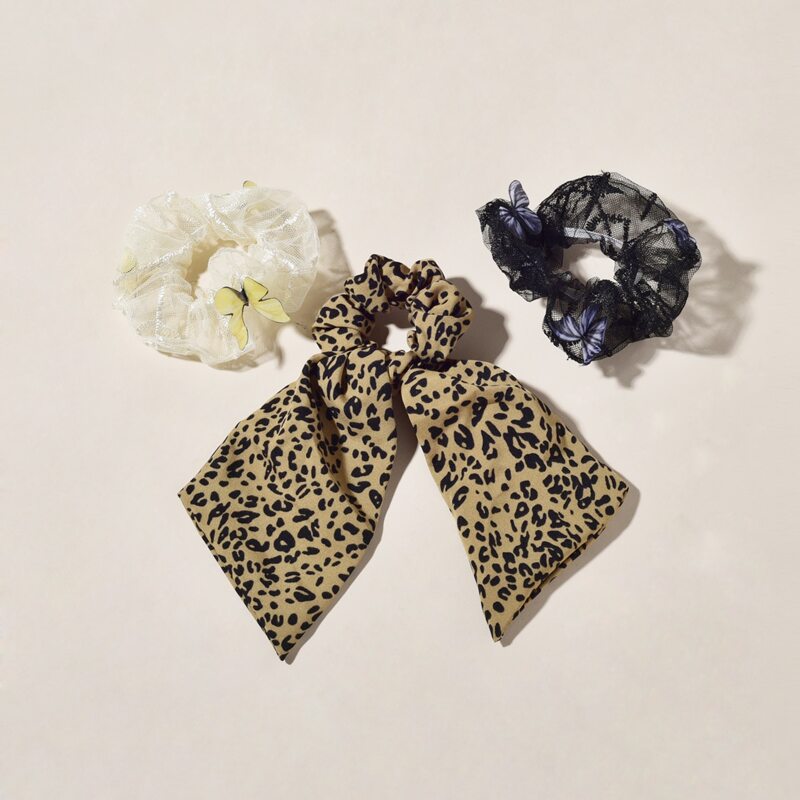 

3pcs Leopard & Butterfly Hair Tie, Multicolor