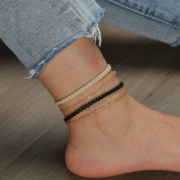 

2pcs Layered Anklet, Multicolor