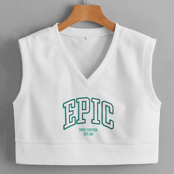 

Letter Graphic V-neck Tank Top, White