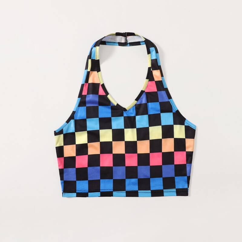 

Checkerboard Halter Top, Multicolor