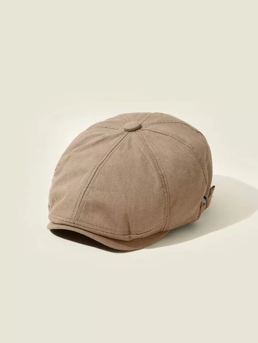 Solid Color Men's & Linen Breathable Newsboy Cap, Summer - Khaki - View 1