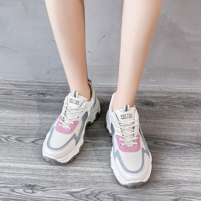 

Colorblock Lace-up Mesh Chunky Sneakers, White