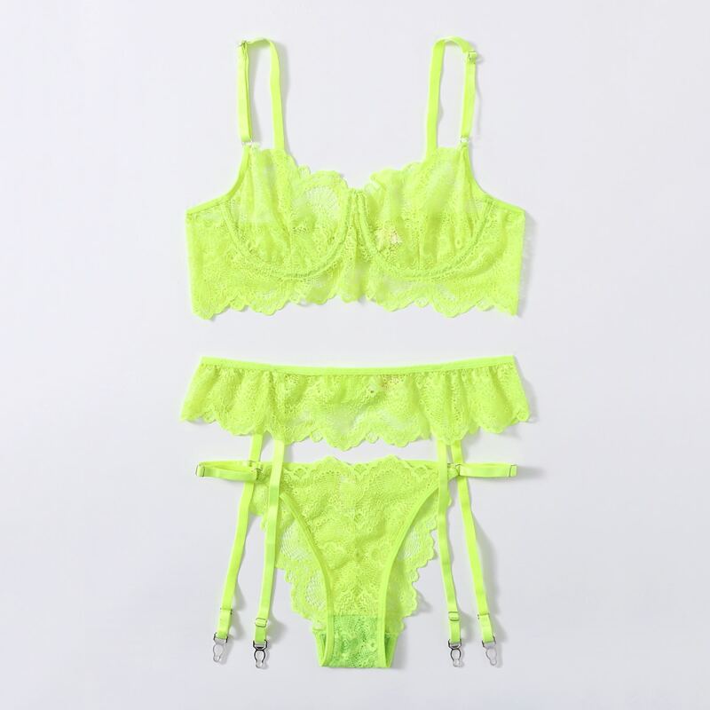 

3pack Lace Garter lingerie Set, Green