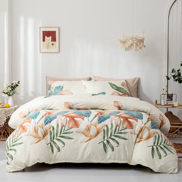 

Leaf Print Duvet Cover Set Without Filler, Multicolor