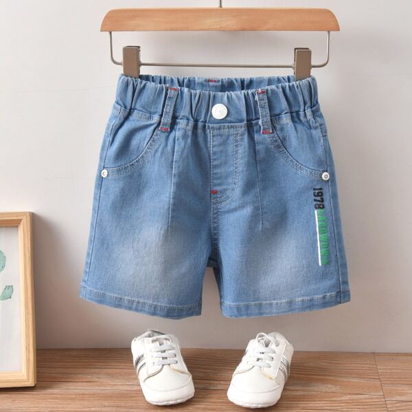 

Toddler Boys Letter Graphic Denim Shorts, Light wash