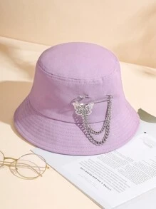 Pin & Butterfly Decor Bucket Hat - Mauve Purple - View 2