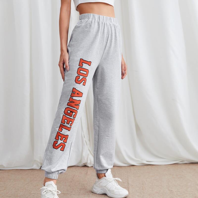 

Elastic Waist Letter Graphic Joggers, Light grey
