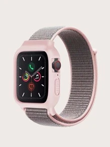 Vỏ đồng hồ & dây đeo bằng nylon tương thích với Apple Watch - Hồng - Xem 1
