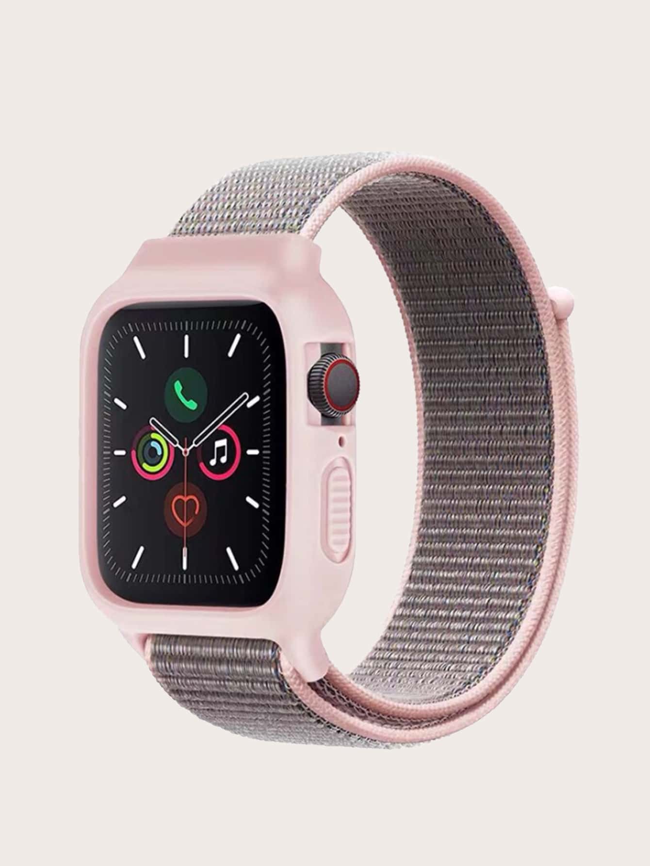 Vỏ đồng hồ & dây đeo bằng nylon tương thích với Apple Watch - Hồng - Xem 1