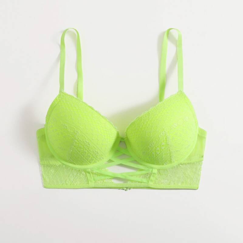 

Criss Cross Lace Bra, Lime green