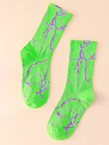 Men Letter Graphic Crew Socks - Green - View 1