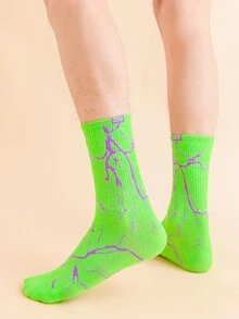 Men Letter Graphic Crew Socks - Green - View 2