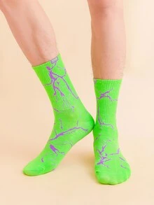 Men Letter Graphic Crew Socks - Green - View 3