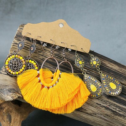3pairs Tassel Decor Drop Earrings