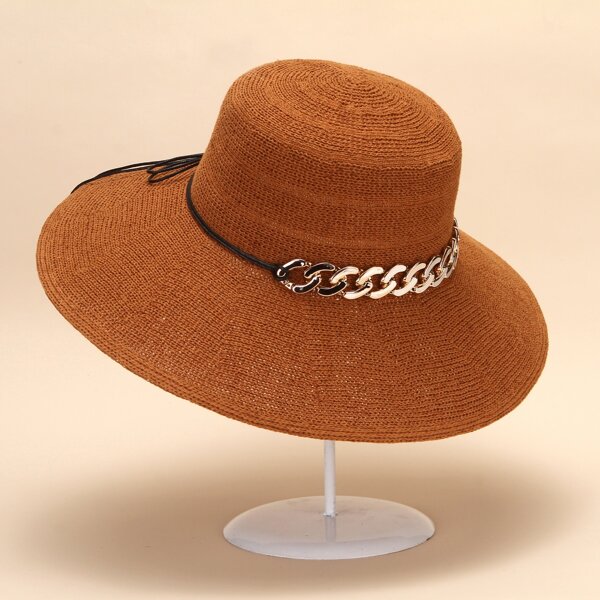 

Chain Decor Sun Hat, Coffee brown