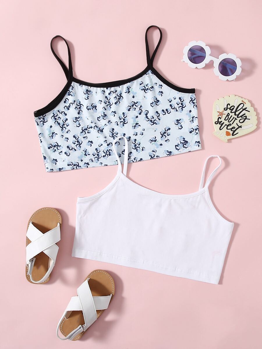 Girls 2pcs Ditsy Floral Cami Top - Multicolor - View 1