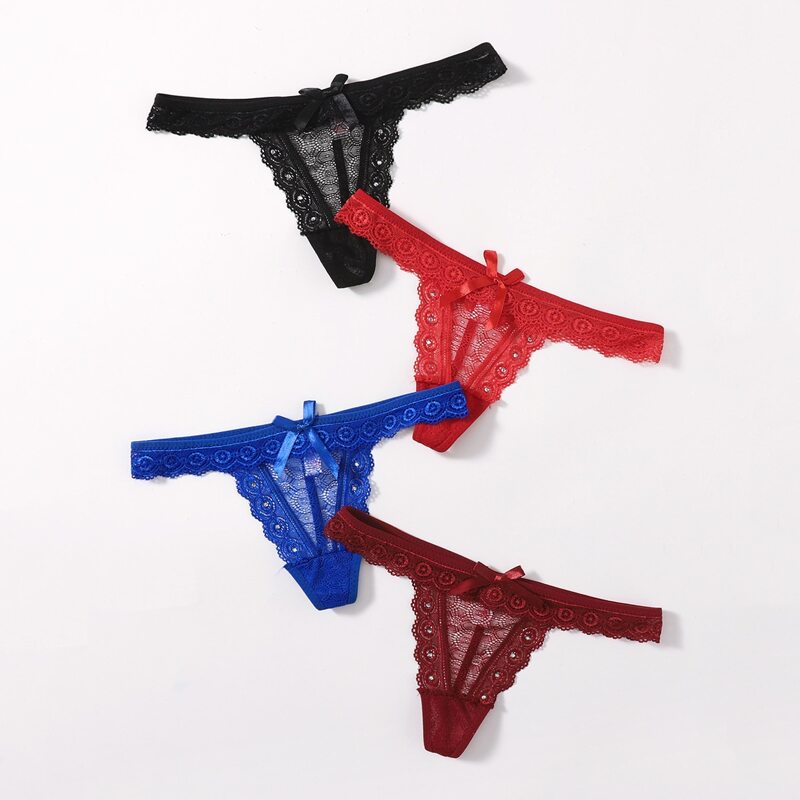 

4pack Rhinestone Lace Panty Set, Multicolor