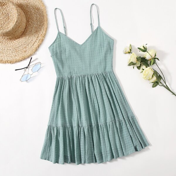 

Solid Ruffle Hem Cami Dress, Mint blue