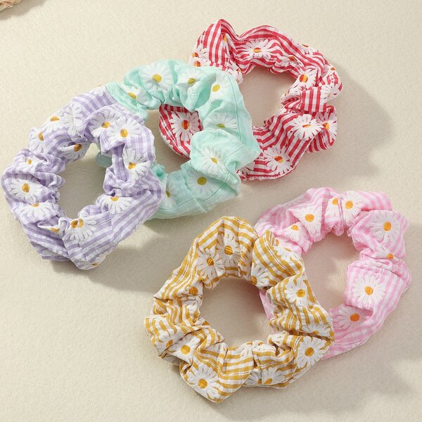 

5pcs Floral Print Scrunchie, Multicolor
