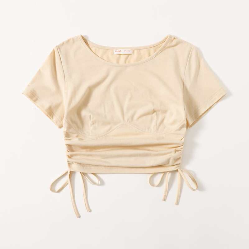 

Solid Drawstring Side Tee, Beige