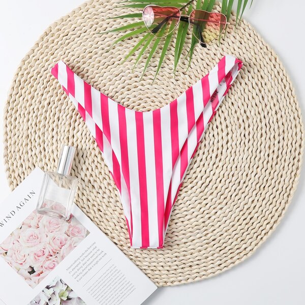 

Striped High Cut Bikini Panty, Red and white