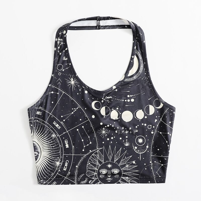 

Sun & Moon Graphic Halter Crop Top, Multicolor
