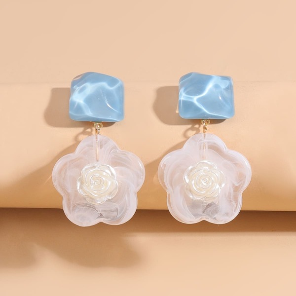 

Flower Drop Earrings, White