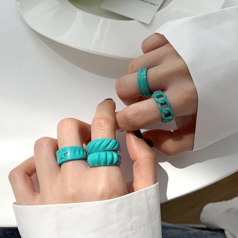 

5pcs Solid Ring, Green