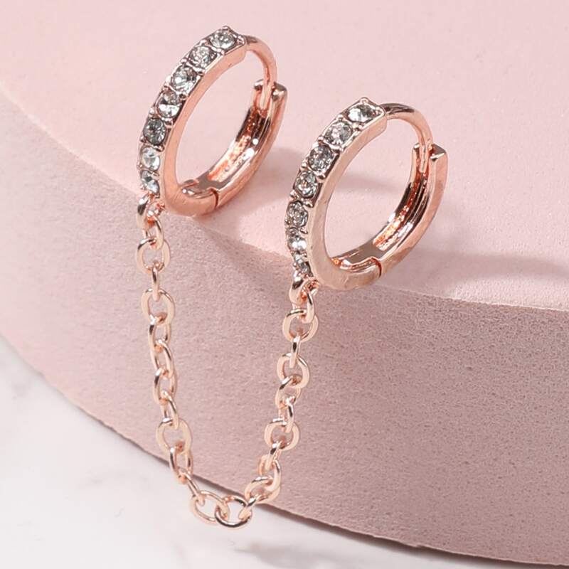 

1pc Rhinestone Decor Chain Linked Earring, Rose gold