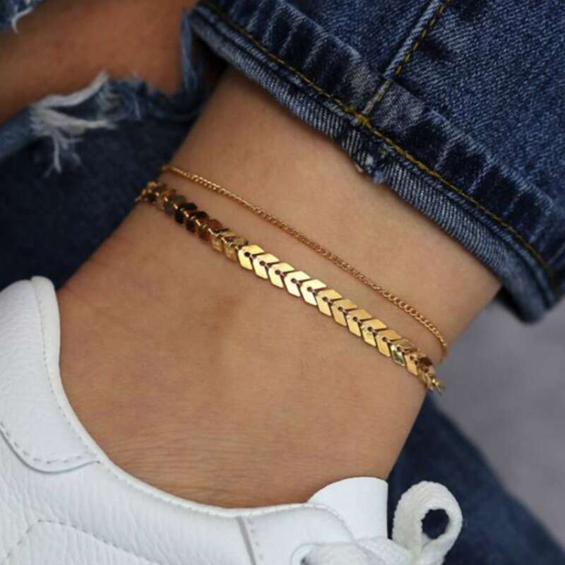 

Simple Layered Chain Anklet, Gold