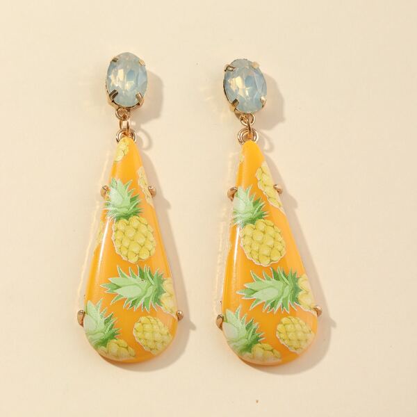 

Pineapple Print Water Drop Earrings, Yellow