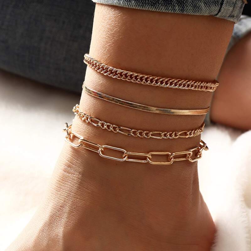 

4pcs Simple Chain Anklet, Gold