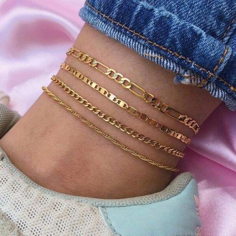 

4pcs Simple Chain Anklet, Gold